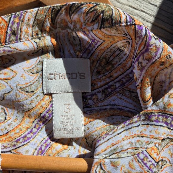 Chico's Sz 3 (XL) Asymmetric Mandala Pattern Boho Tunic Blouse w/Lace-Up Front - Picture 8 of 11